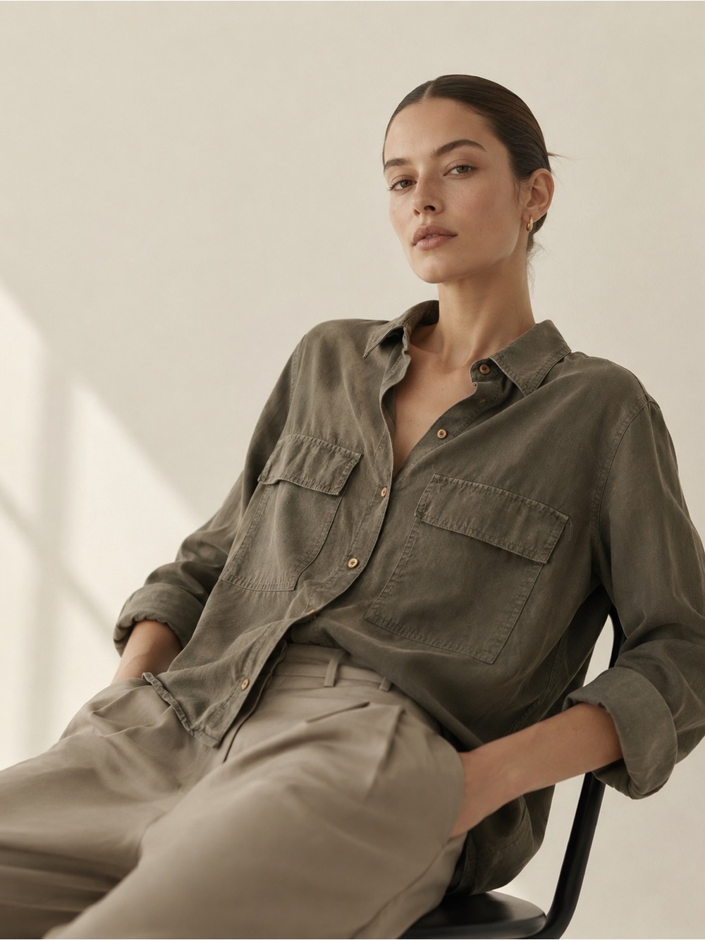 Babaton Olive Green Button-Down Shirt
